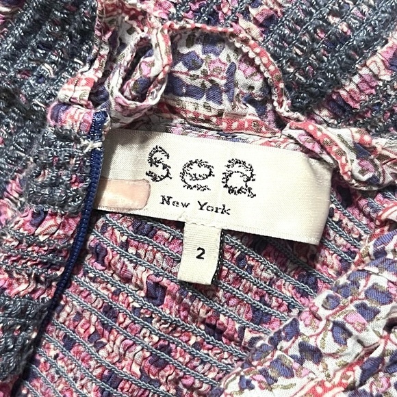 SEA NY Lilac Floral Paisley Stripe Smocked Ruffle Trim Flutter Sleeve Dress 2 - Picture 10 of 14